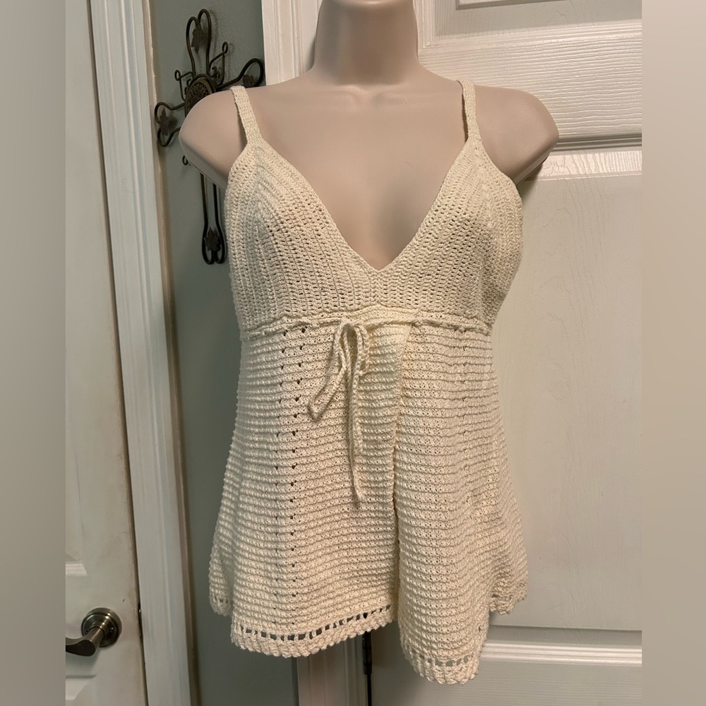 GAP Crochet Tank Small Ivory Babydoll Y2K Boho Coquette Hippie Beach Festival - Picture 1 of 8